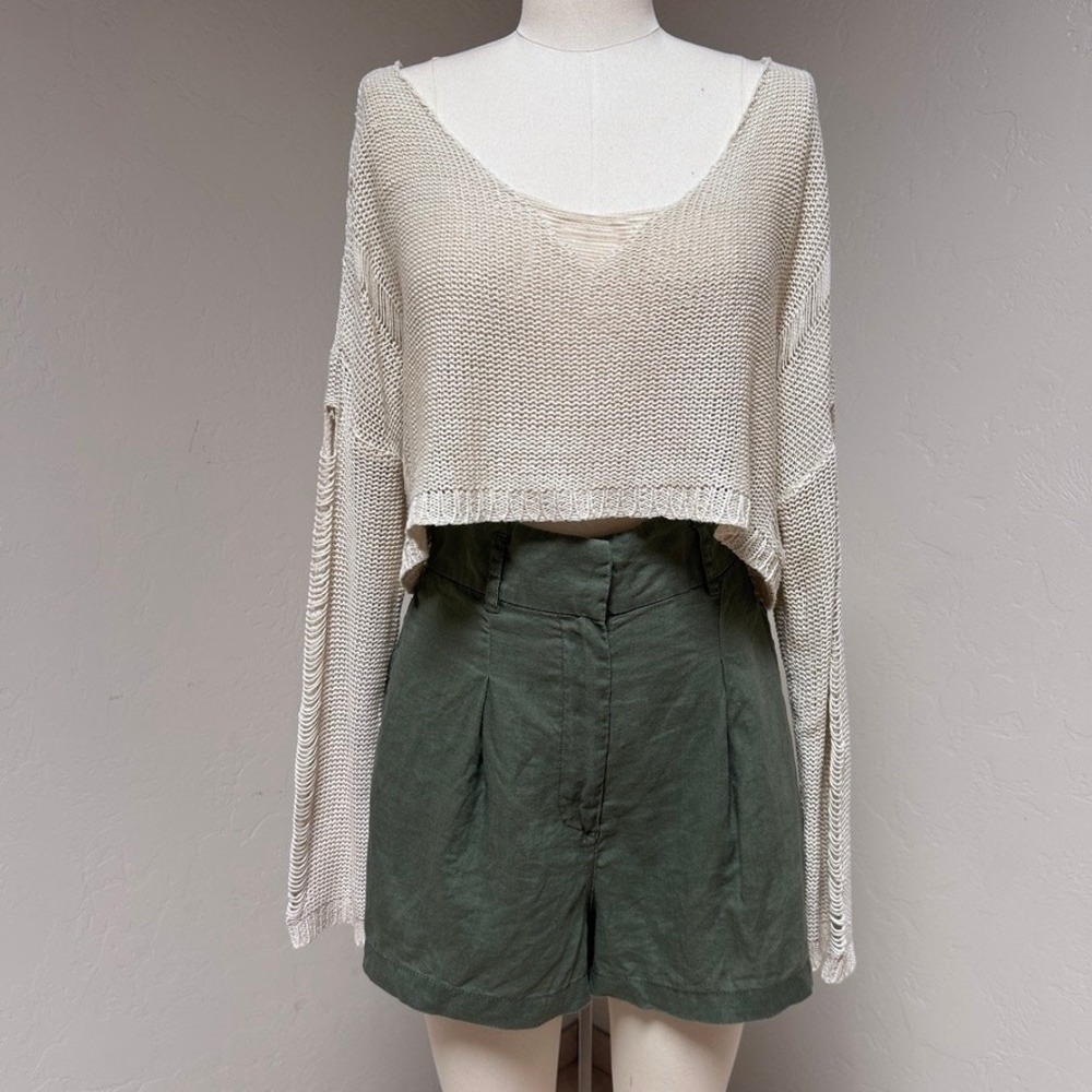 HYFVE Loose Knit Cropped Layering Sweater Womens S Neutral Boho Grunge Top